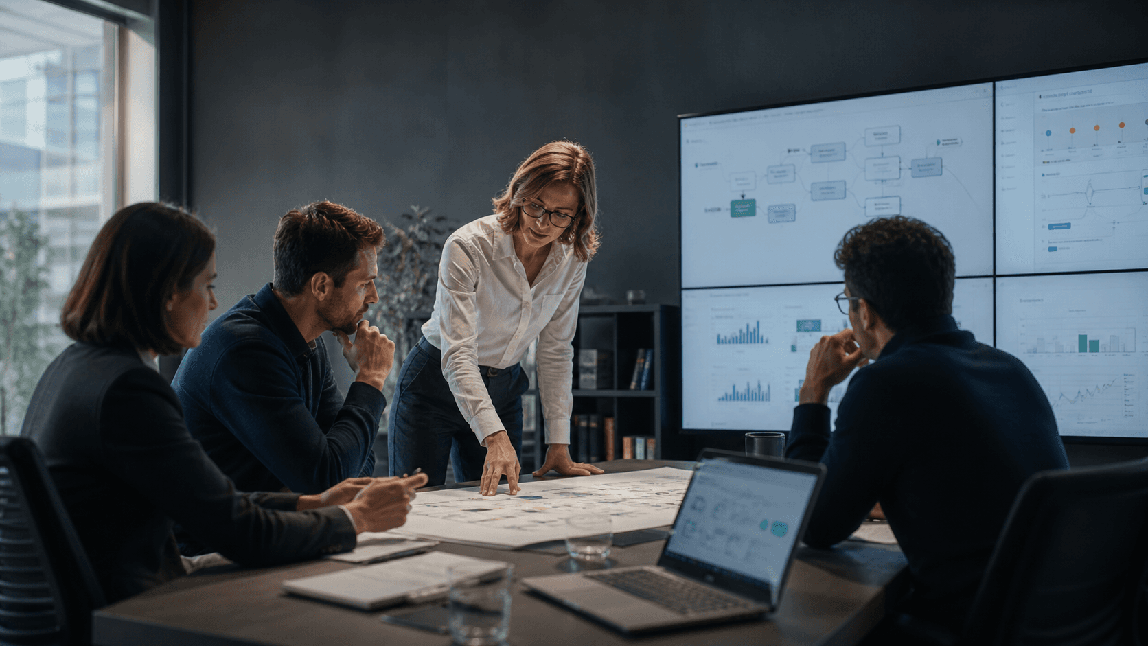 Consulting team reviewing dashboards and process information